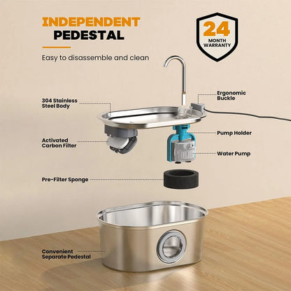 Smart Stainless Steel Cat Water Fountain - Automatic Pet Water Dispenser with Viewing Window