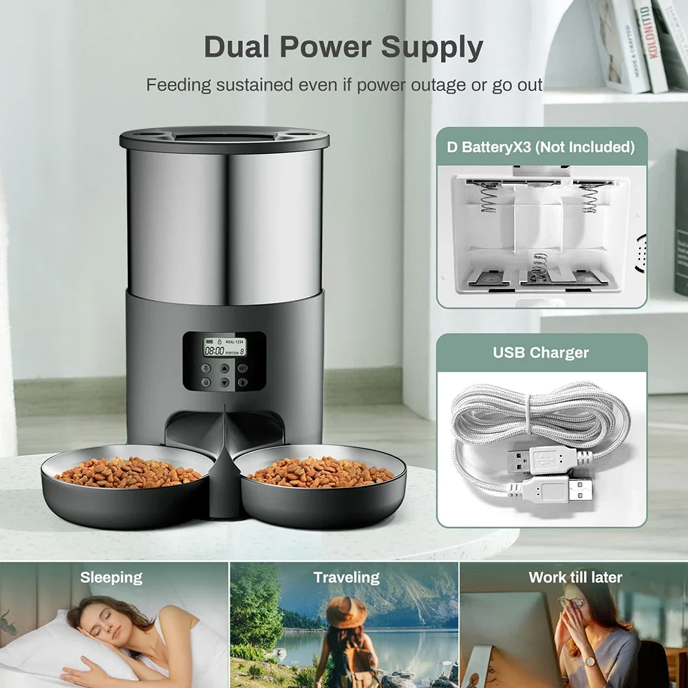 4L Automatic Pet Feeder – Stainless Steel Food Dispenser with WiFi App or Button Control