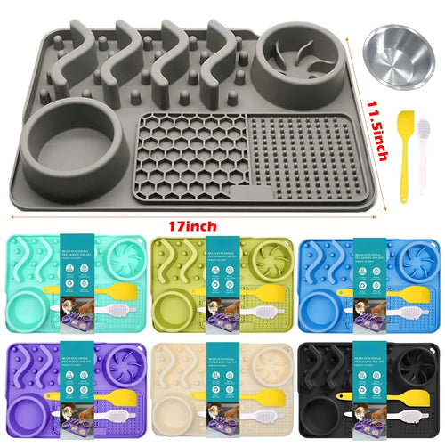 Slow Feeder Mat with Aluminium Bowl — Non-Toxic Silicone Anxiety & Boredom Relief for Dogs & Cats