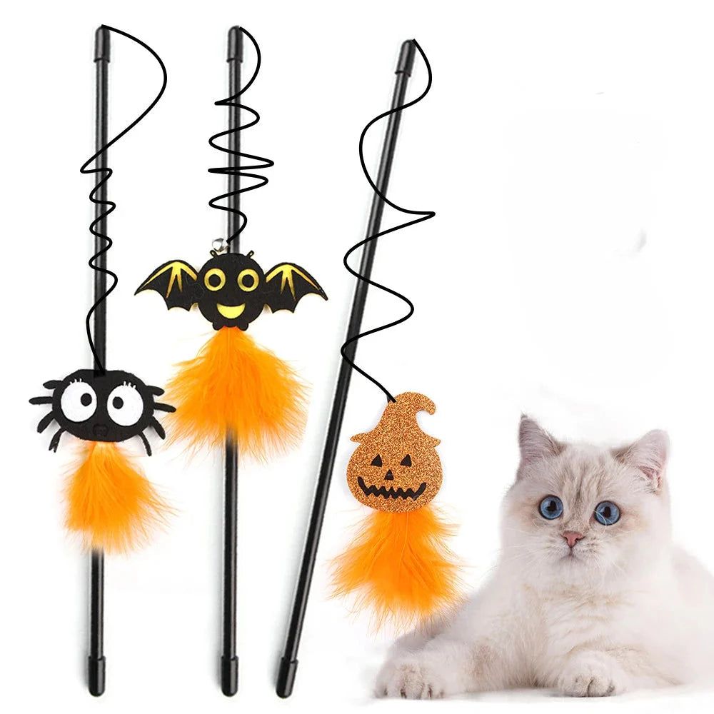 Halloween Cat Teaser Wand with Pumpkin and Spider