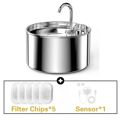 2.2L Stainless Steel Silent Pet Water Fountain for Cats & Dogs