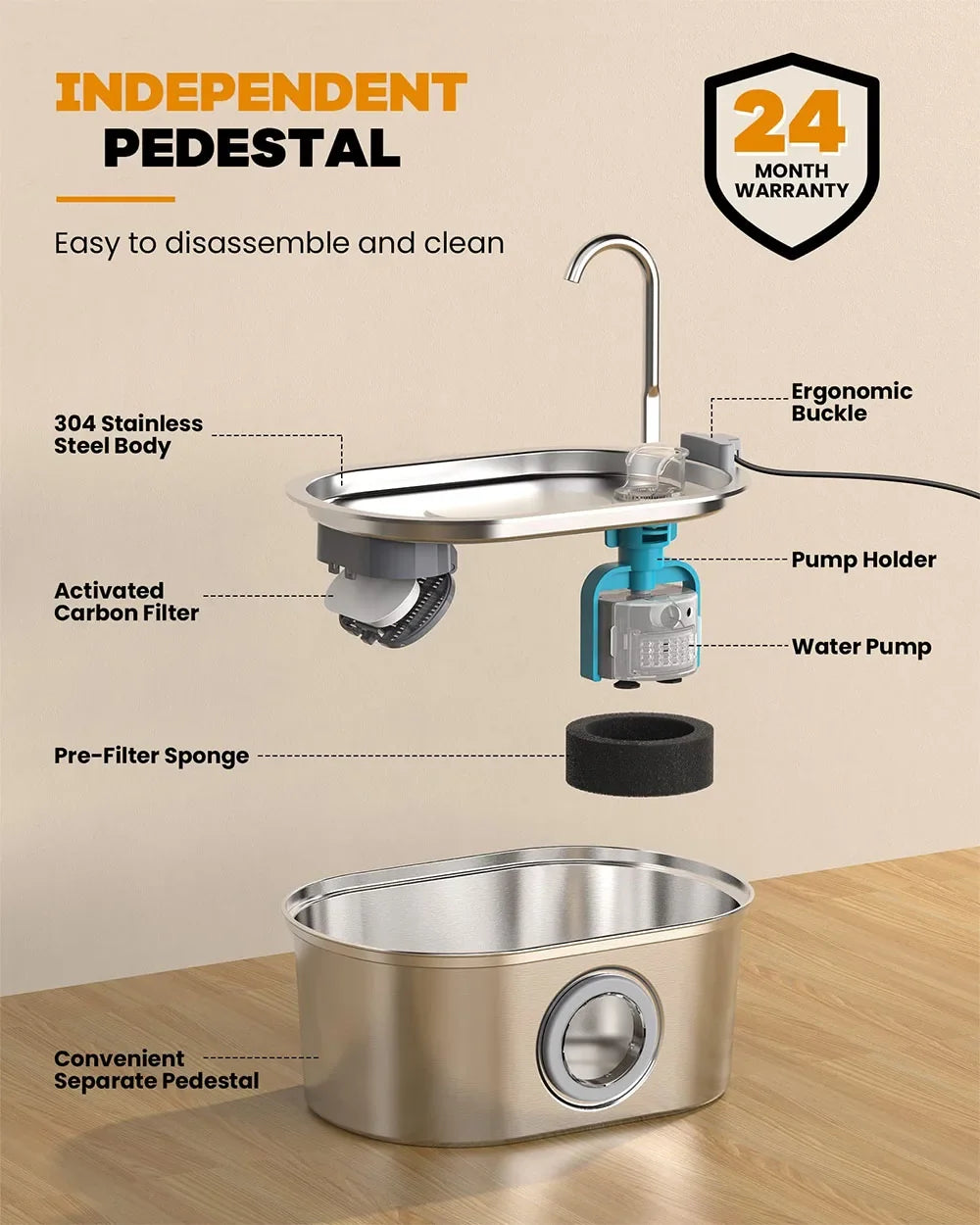 Smart Stainless Steel Cat Water Fountain - Automatic Pet Water Dispenser with Viewing Window