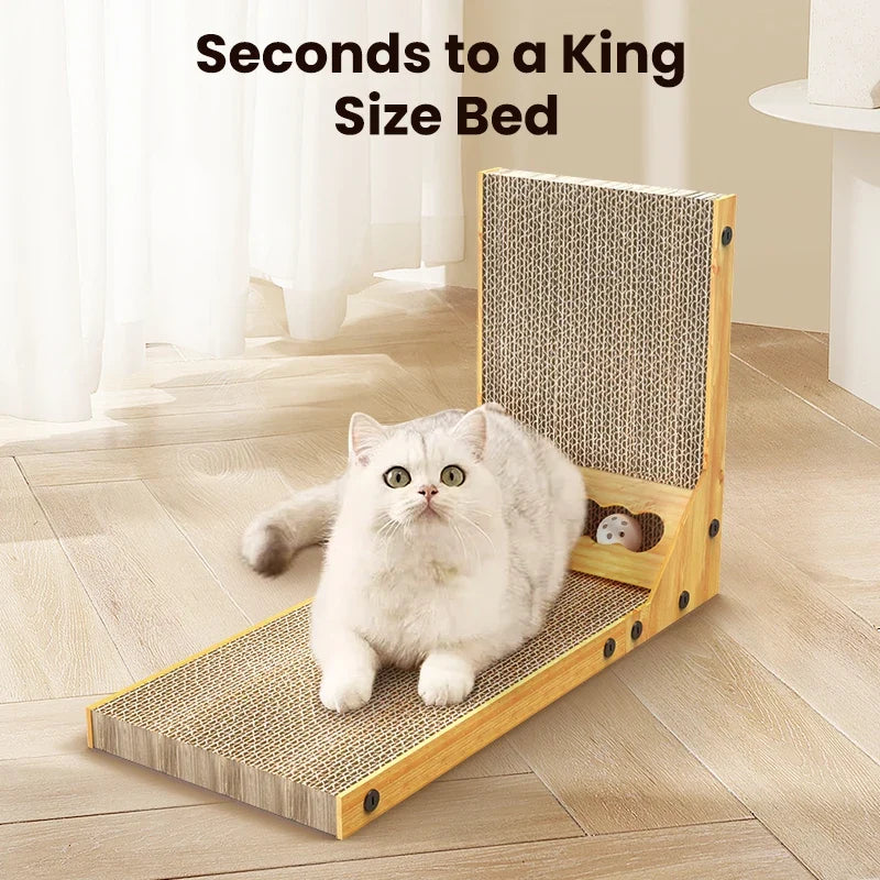 L-Shaped Cat Scratching Board with Claw Grinding Surface and Furniture Protection