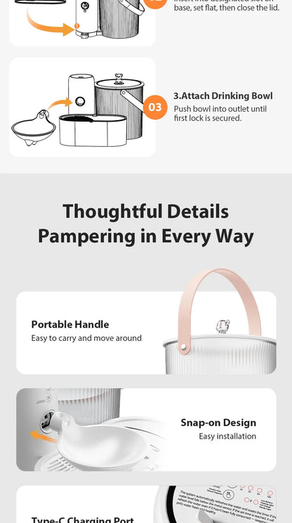 Wireless Smart Cat Water Fountain — 3L Tilting Dispenser with 2600mAh Battery & No-Filter Design