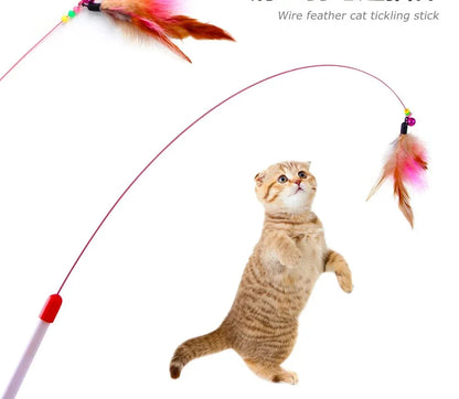 Interactive Feather Wand Cat Toy - Wire Teaser Stick