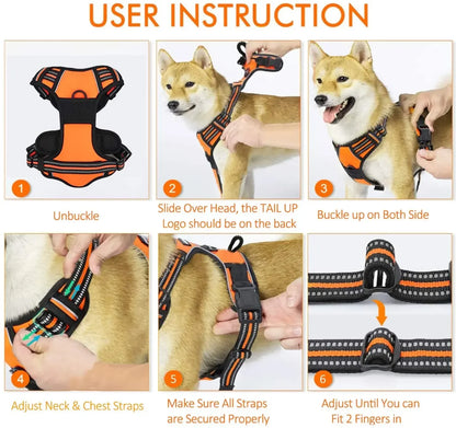 No-Pull Reflective Nylon Dog Harness for Strong Pullers