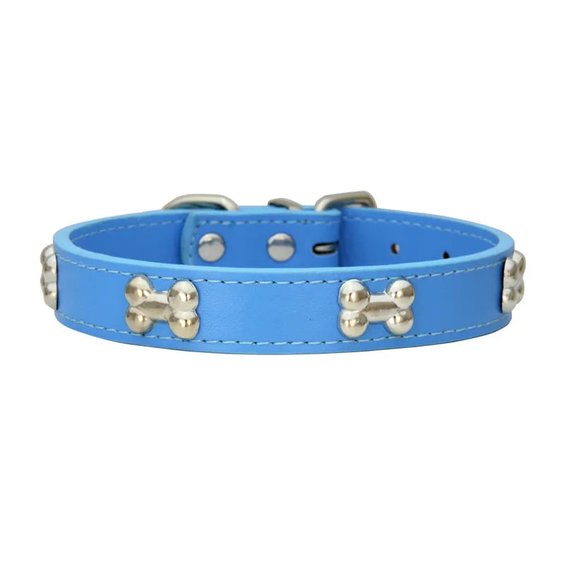 Leather Dog Collar with Bone Design