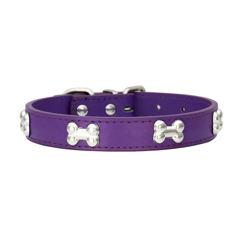 Leather Dog Collar with Bone Design