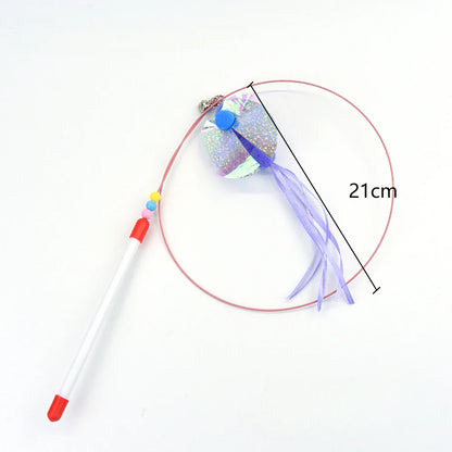 Interactive Feather Wand Cat Toy - Wire Teaser Stick for Kittens