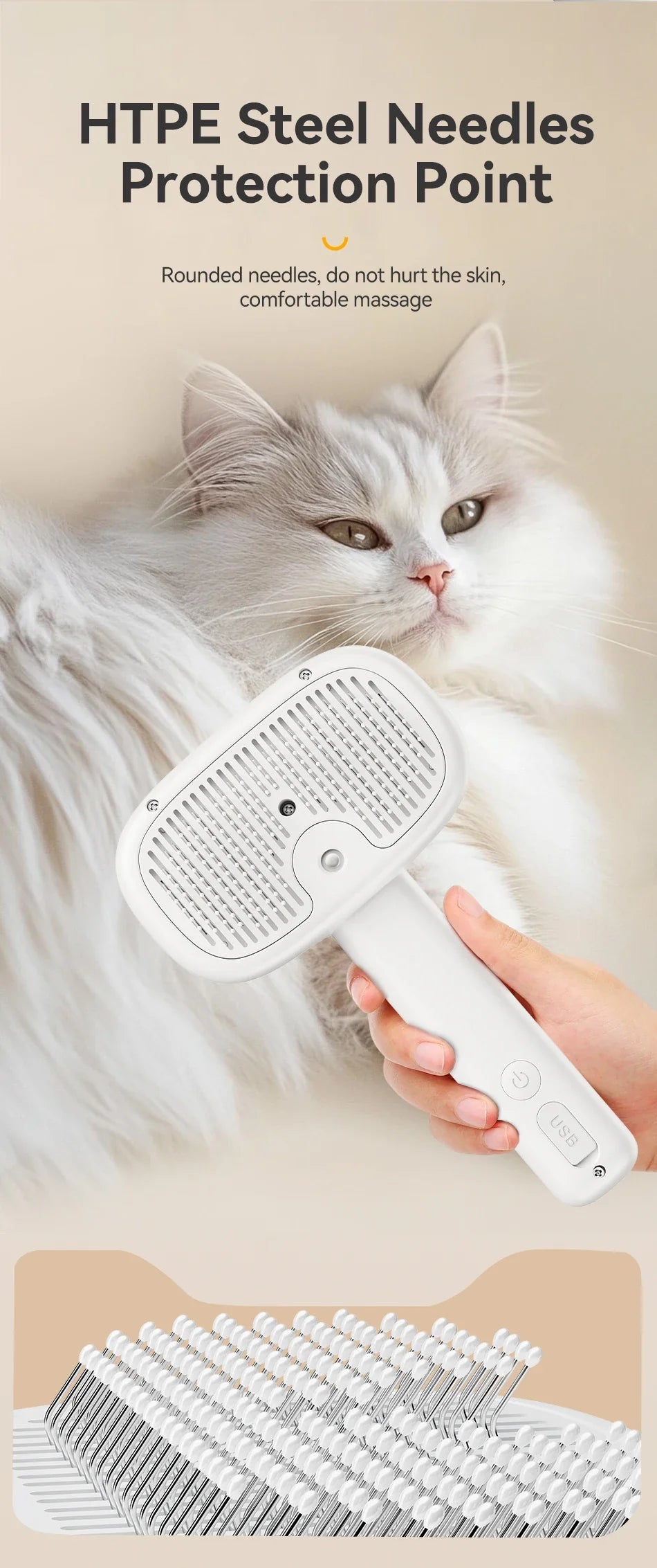 Pet Steam Comb - Electric Spray Brush for Dog & Cat Hair Removal and Grooming