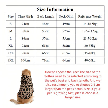 Leopard Print Fleece Dog Hoodie & Winter Coat — Medium to Large Breeds