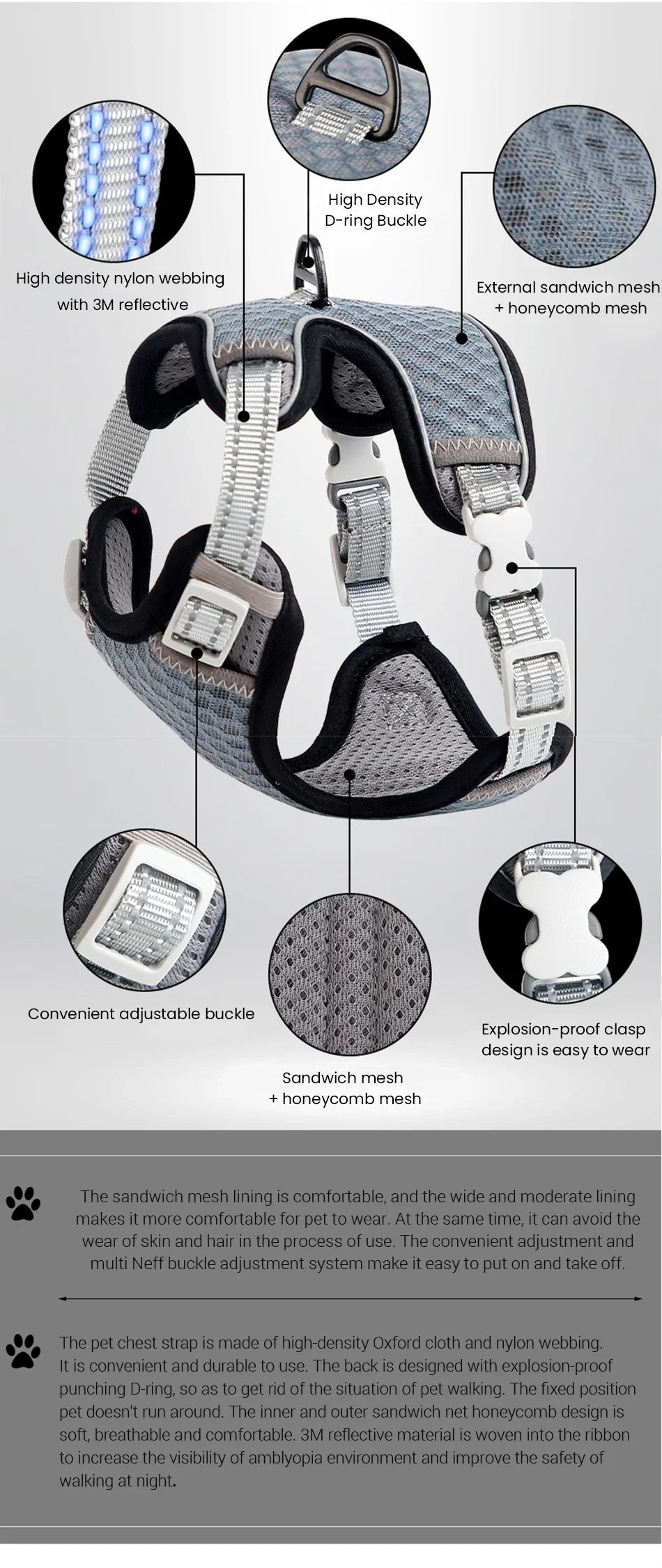 Reflective Cat Harness and Leash Set - Escape Proof, Adjustable Walking Harness