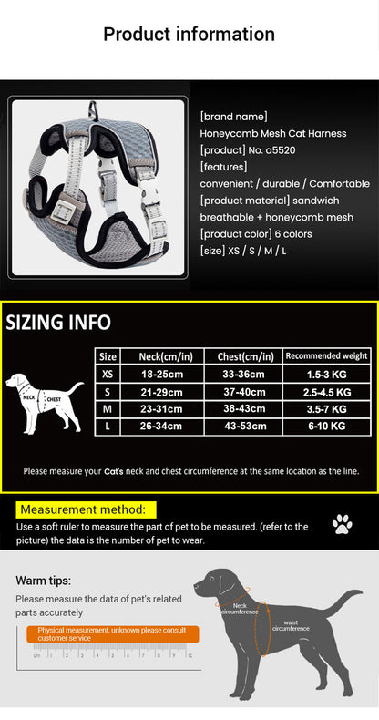 Reflective Cat Harness and Leash Set - Escape Proof, Adjustable Walking Harness