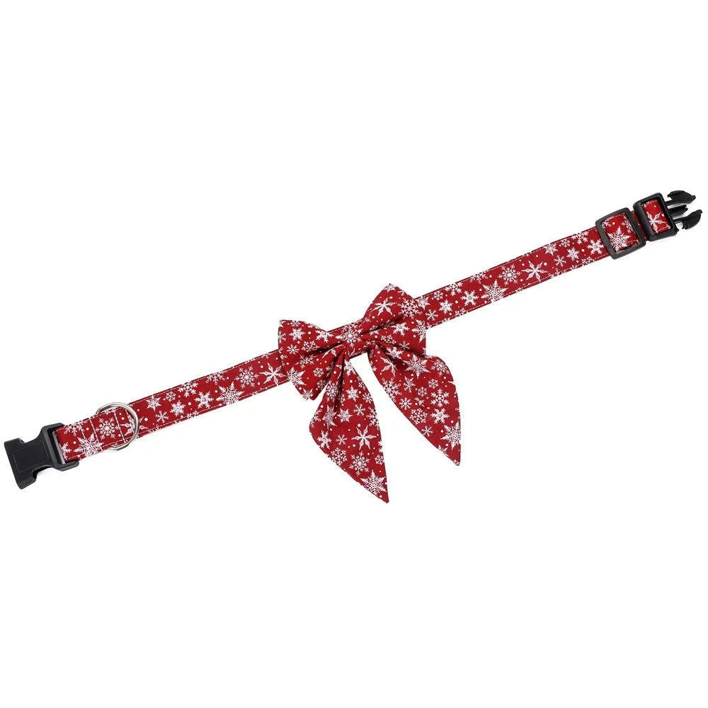 Christmas Dog Collar with Snowflake Bow - Festive Cotton Collar for Dogs and Cats