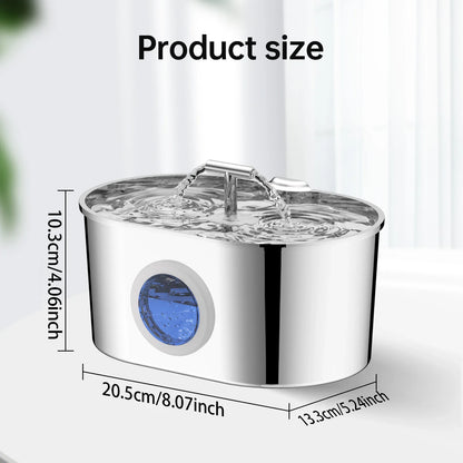 2.2L Stainless Steel Pet Water Fountain – Dual Outlet with Water Level Window