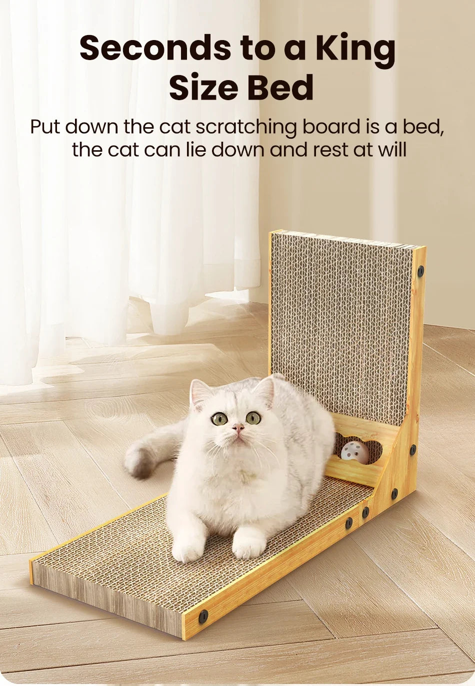 L-Shaped Cat Scratching Board with Claw Grinding Surface and Furniture Protection