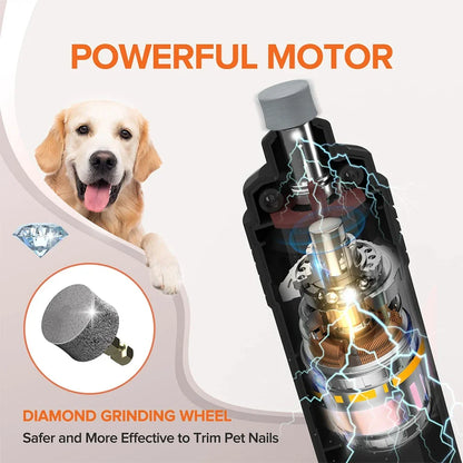 Electric Pet Nail Grinder with LED Light - USB Rechargeable Quiet Trimmer