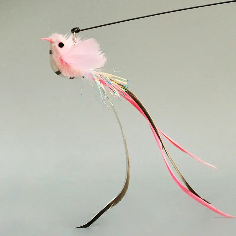 Interactive Bird Feather Wand Cat Toy with Bell - Teaser Stick for Kittens