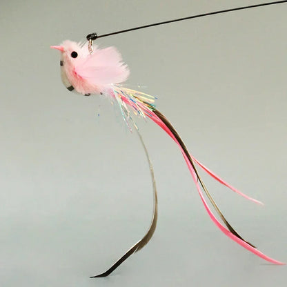 Interactive Bird Feather Wand Cat Toy with Bell - Teaser Stick for Kittens