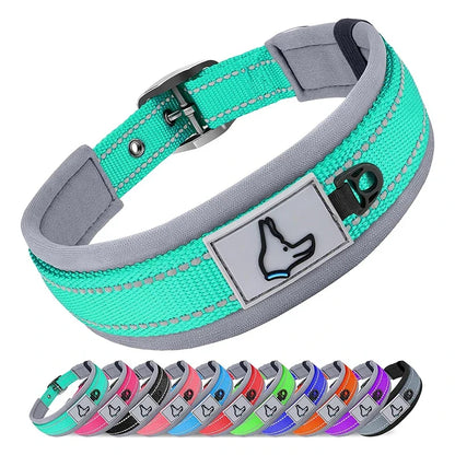Padded Reflective Nylon Dog Collar – Adjustable for Small, Medium & Large Dogs