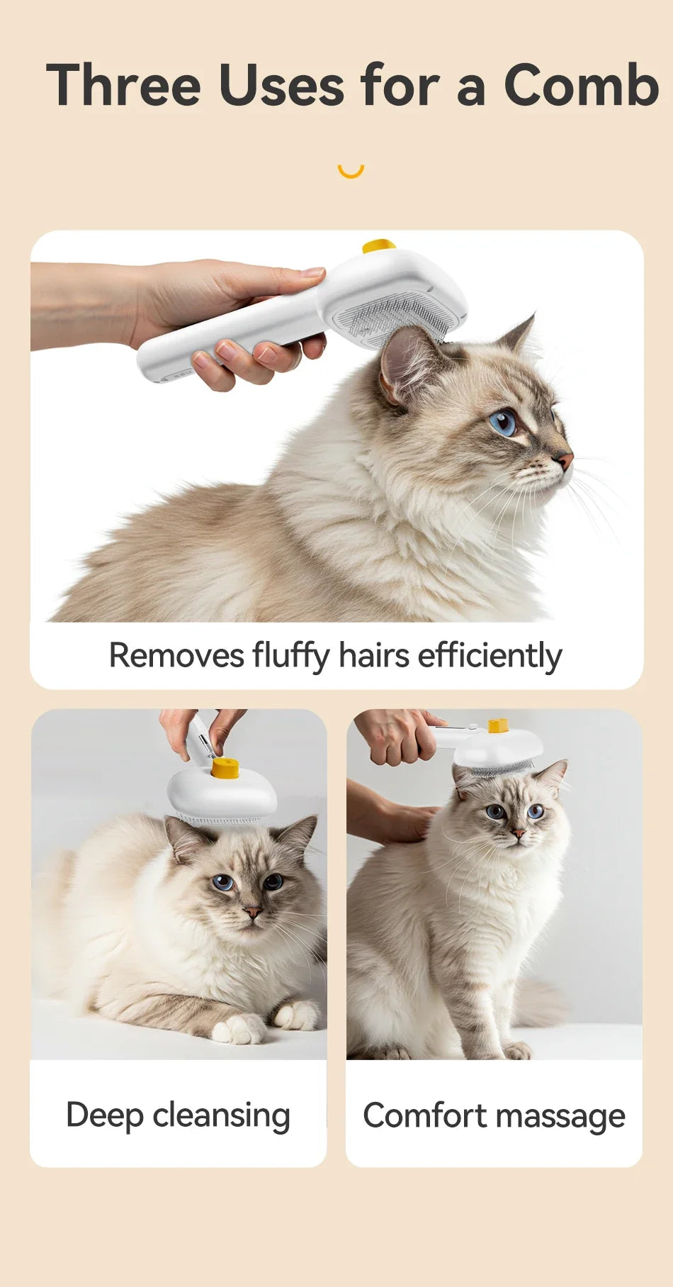 Pet Steam Comb - Electric Spray Brush for Dog & Cat Hair Removal and Grooming