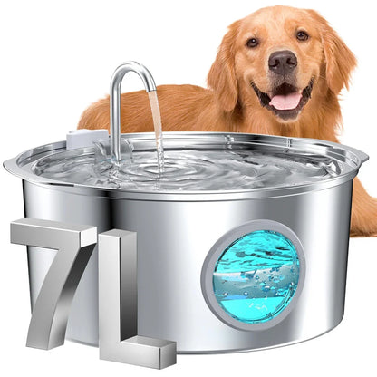 7L Ultra-Quiet Stainless Steel Water Fountain for Large Dogs & Multi-Pet Homes
