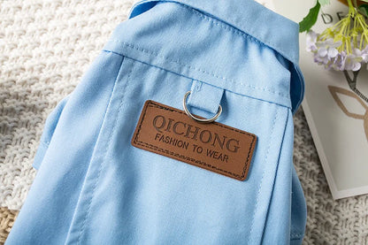 Pet Denim Jacket with Leash Holes — Lightweight Spring & Autumn Dog & Cat Clothes