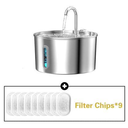 2.2L Stainless Steel Silent Pet Water Fountain — Dual Style with Filter & Sensor Options