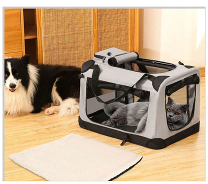 Foldable Soft Pet Crate & Travel Carrier with Mat — 3 Doors