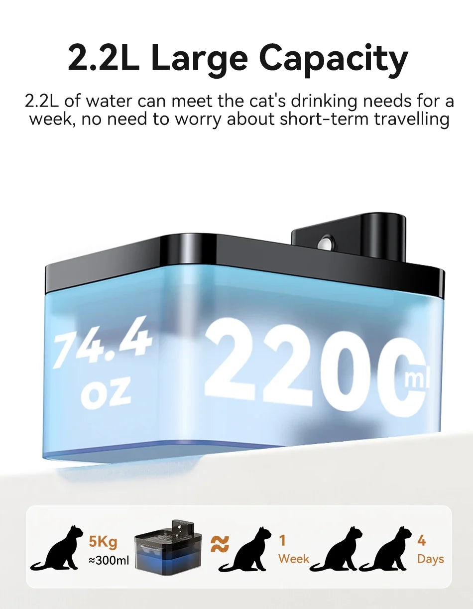 Smart Pet Water Fountain 2.2L - Wireless Automatic Dispenser with Infrared Sensor
