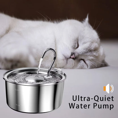 3.2L Stainless Steel Pet Water Fountain — Silent Filter Pump for Cats & Dogs