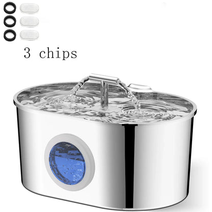 2.2L Stainless Steel Pet Water Fountain – Dual Outlet with Water Level Window
