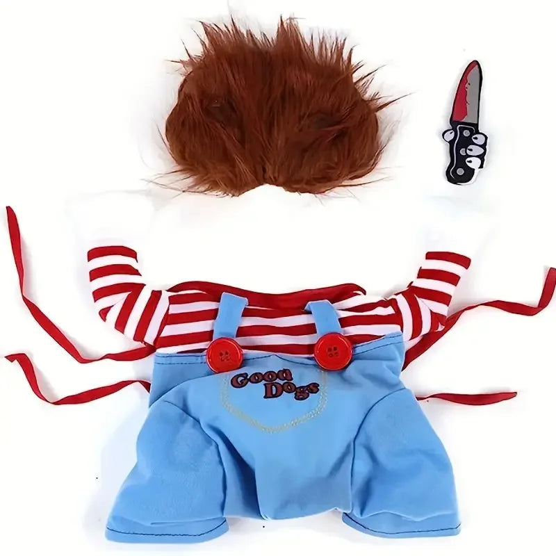 Halloween Bloody Doll Dog Costume with Wig