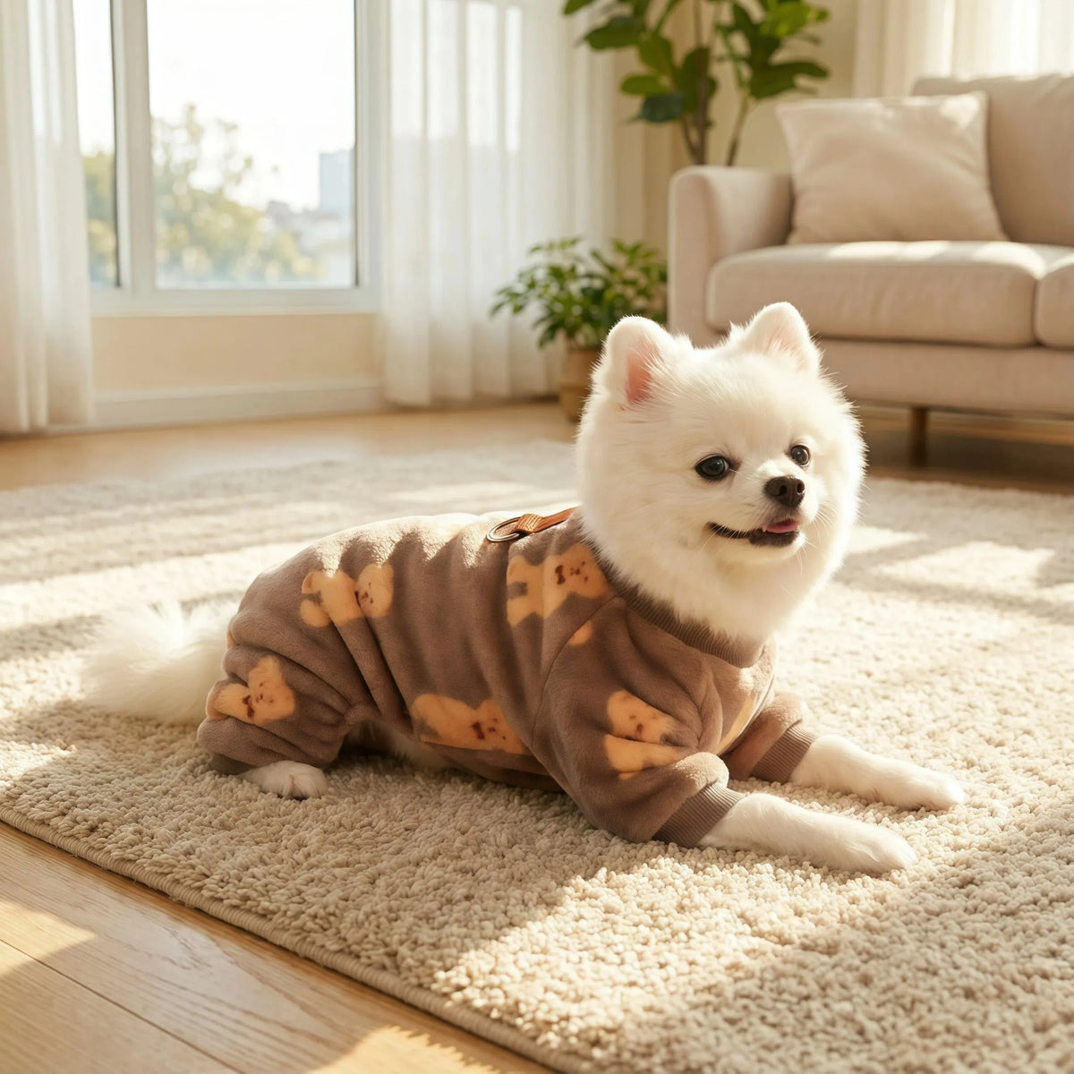 Fleece Dog & Cat Jumpsuit with Leash Ring | Soft Warm Autumn Winter Coat for Puppies to Large Dogs