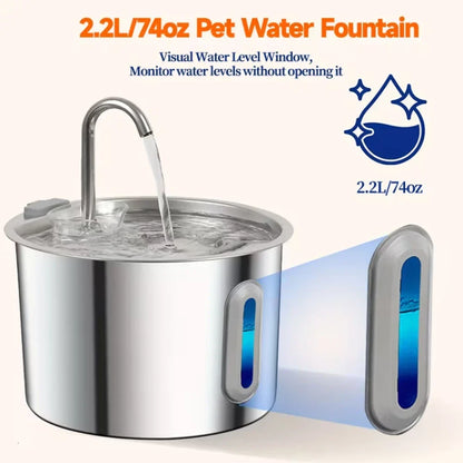 2.2L Stainless Steel Automatic Pet Water Dispenser with Water Level Window