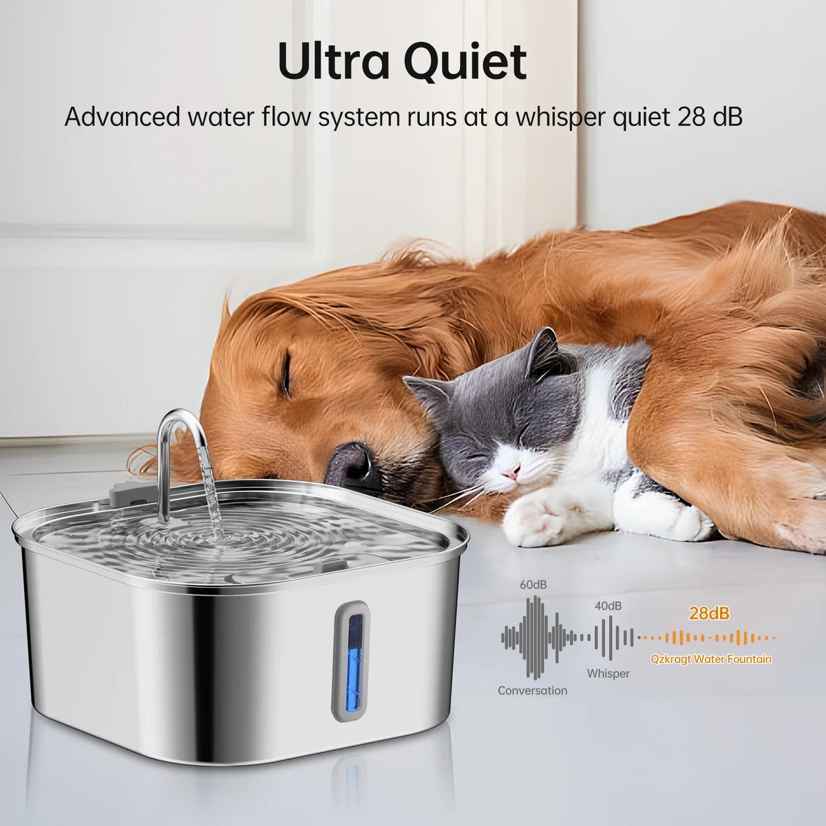 Large Pet Water Fountain - 7L Stainless Steel Automatic Dispenser with Silent Operation