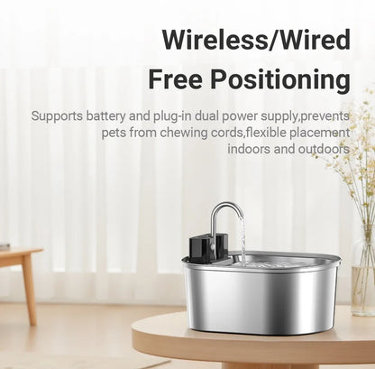 Stainless Steel Smart Pet Water Fountain with 4000mAh Battery & Sensor