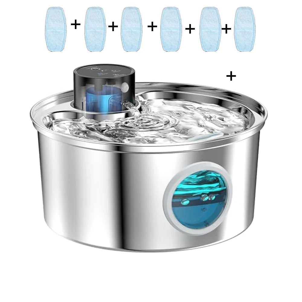 Wireless Motion Sensor Pet Water Fountain - Rechargeable Stainless Steel with Filter