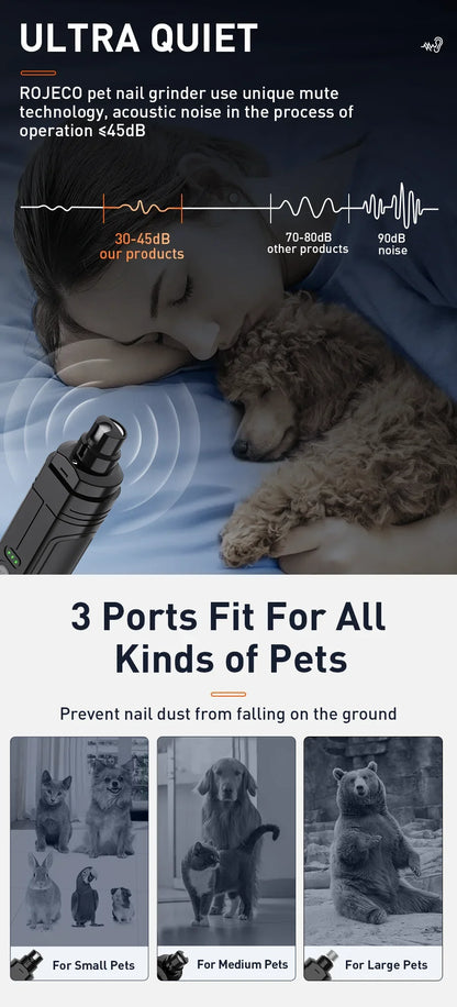 Professional Electric Pet Nail Grinder with Dual LED Lights and Rechargeable Battery