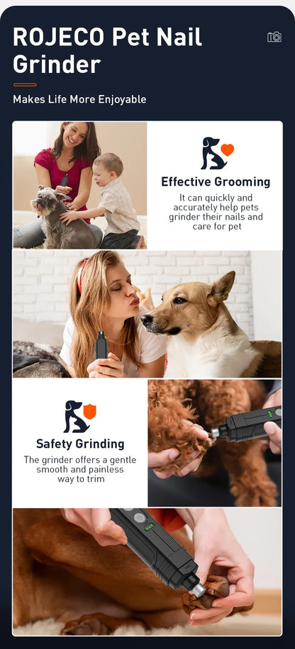 Professional Electric Pet Nail Grinder with Dual LED Lights and Rechargeable Battery