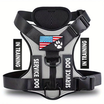 Reflective Service Dog Vest Harness with 5 Patches | Adjustable Soft Oxford Mesh Harness