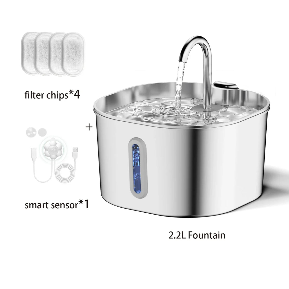 2.2L Automatic Pet Water Fountain - Stainless Steel Silent Water Dispenser with Window