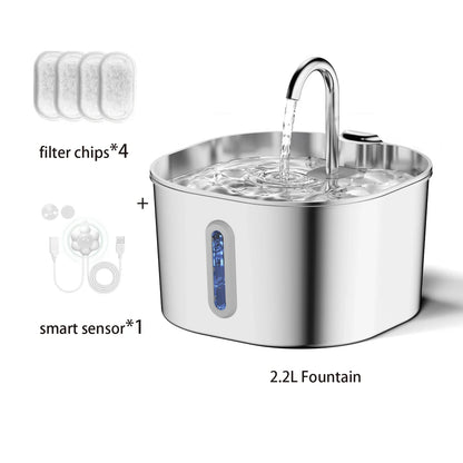 2.2L Automatic Pet Water Fountain - Stainless Steel Silent Water Dispenser with Window