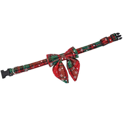 Christmas Dog Collar with Snowflake Bow - Festive Cotton Collar for Dogs and Cats