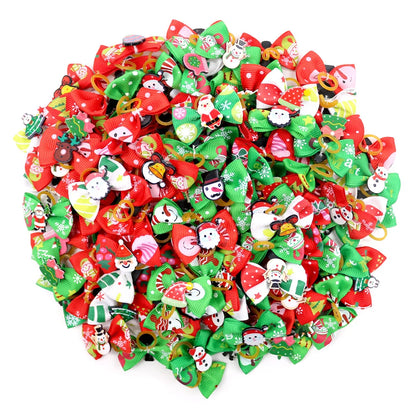 Christmas Dog Hair Bows with Rubber Bands - Handmade Grooming Accessories (50/1000 Pack)