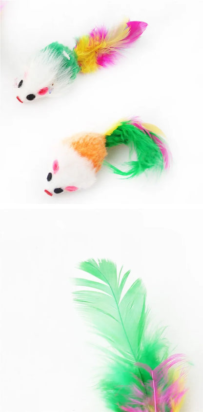 Feather Mouse Cat Toys - 10 Pack Interactive Play Set with Catnip