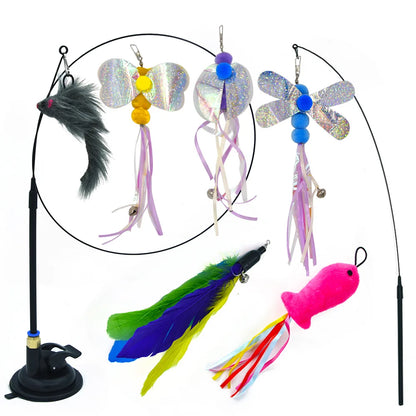 Hands-Free Suction Cup Cat Toy - Interactive Feather Wand Set