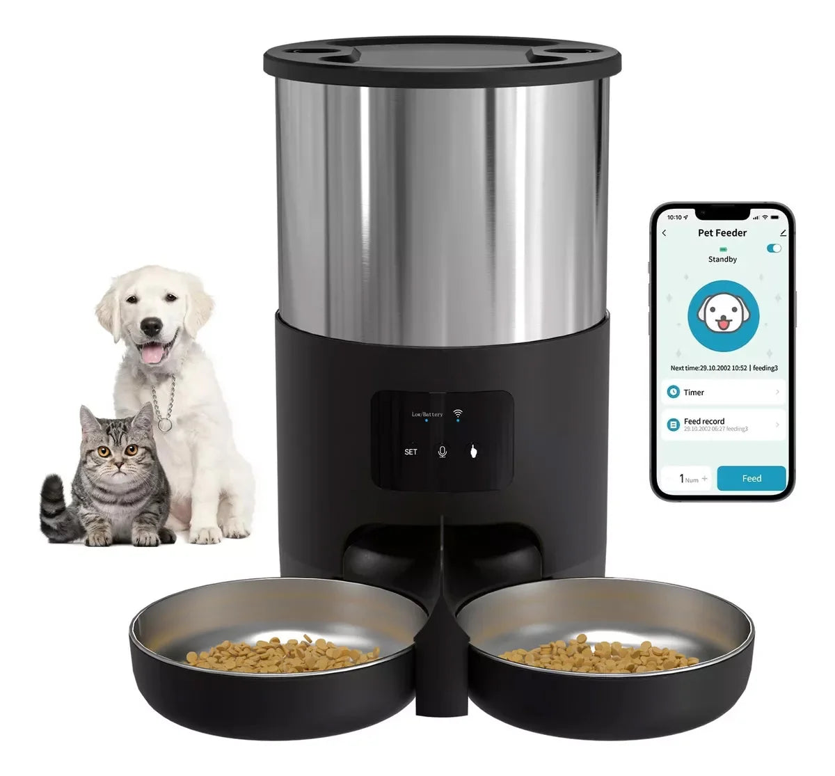 WiFi Automatic Pet Feeder with Stainless Steel Bowl – 4.5L