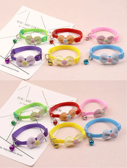 Cute Bow Cat & Small Dog Collar with Bell & Quick-Release Buckle