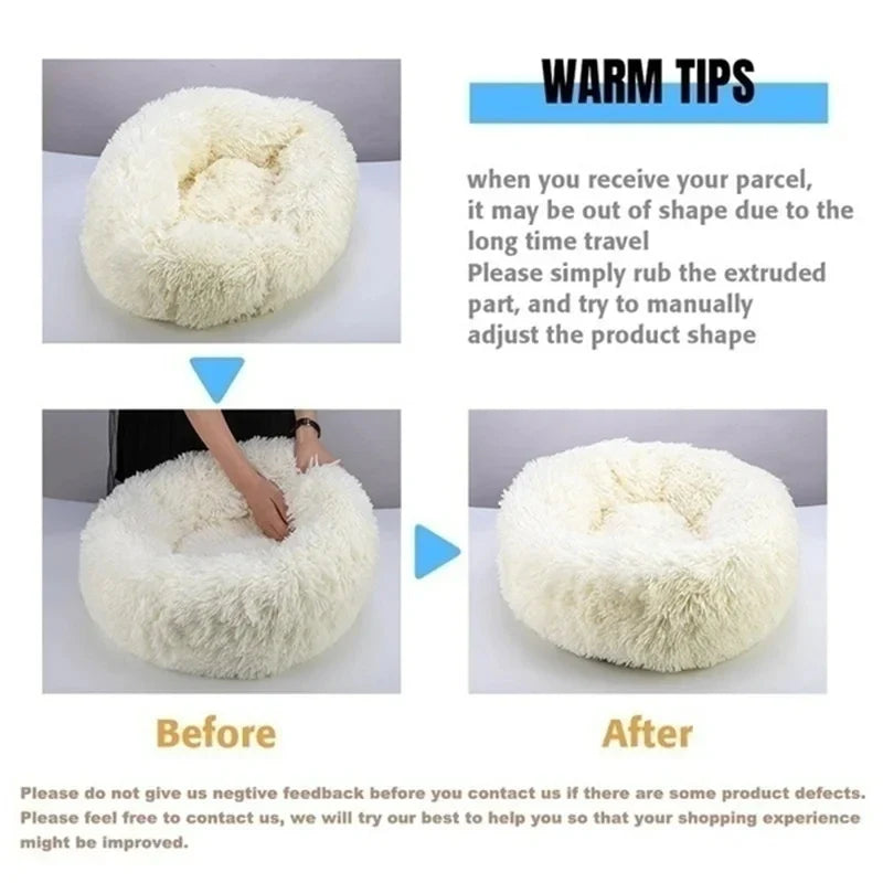 Round Plush Pet Bed — Washable Warm Basket for Dogs & Cats, 6 Sizes
